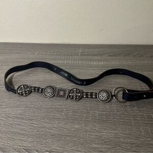 Antoniazzi Firenze Black Leather Belt Silver Charm Medallions Made in Italy szXL